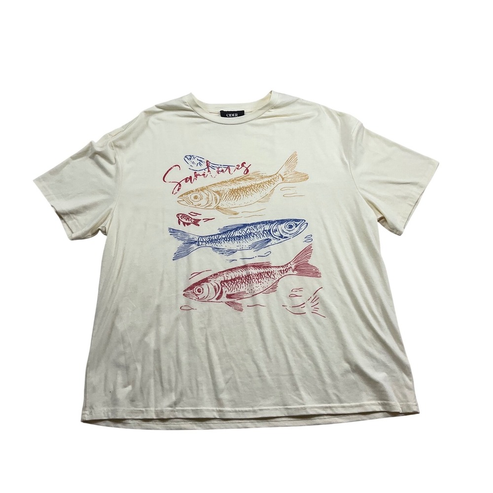 Cider Cream Sardines Fish Graphic T-Shirt Short Sleeve Large Vintage Style